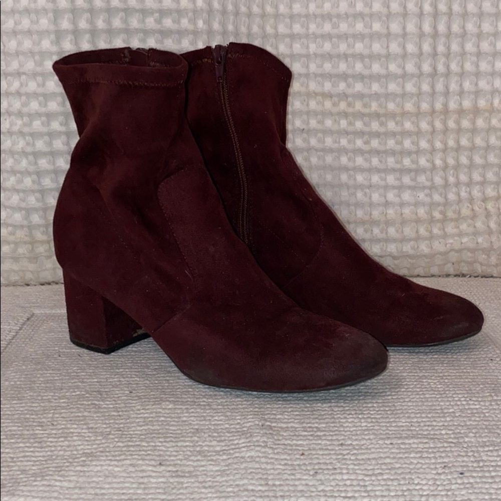 Maroon Faux Suede Heeled Booties